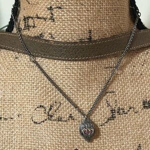 Kurt Geiger Gunmetal Heart Pendant Necklace with Multicolor Stones